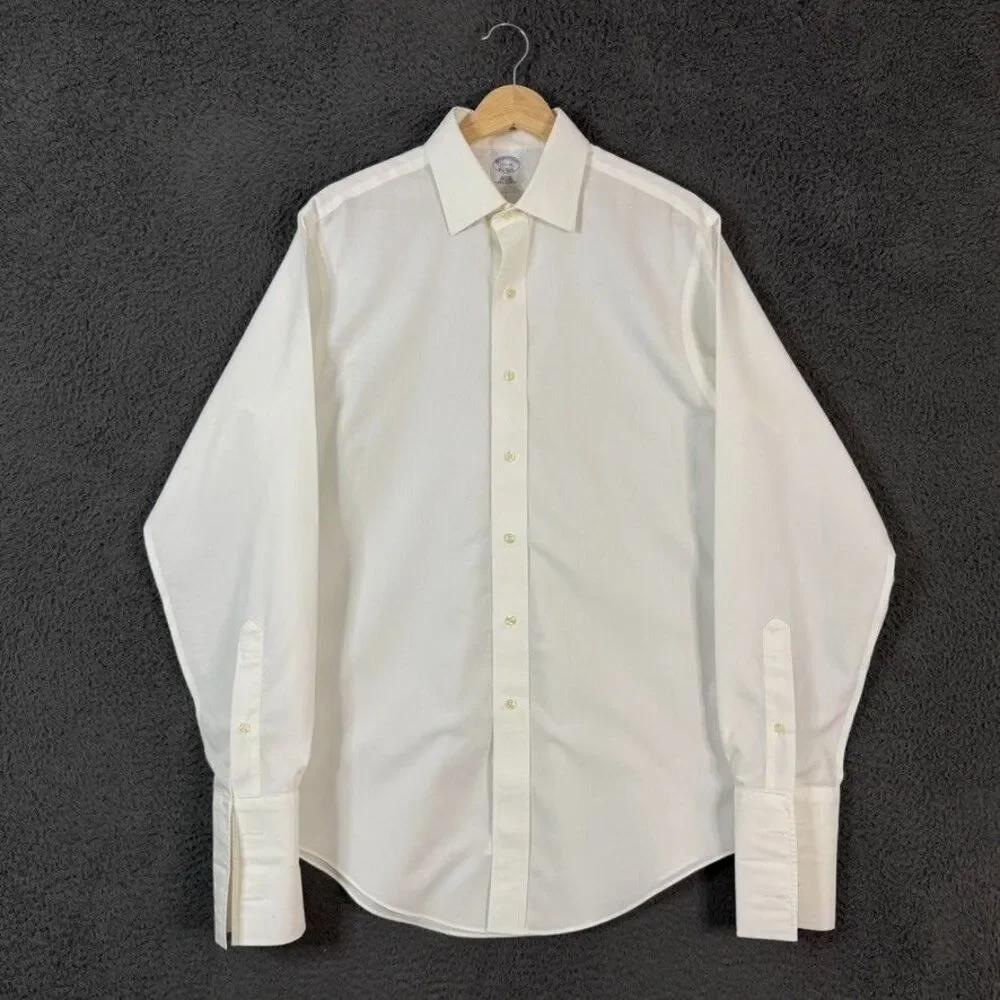 Brooks Brothers Dress Shirt Mens 15.5 35 White French Cuff Long Sleeve Formal